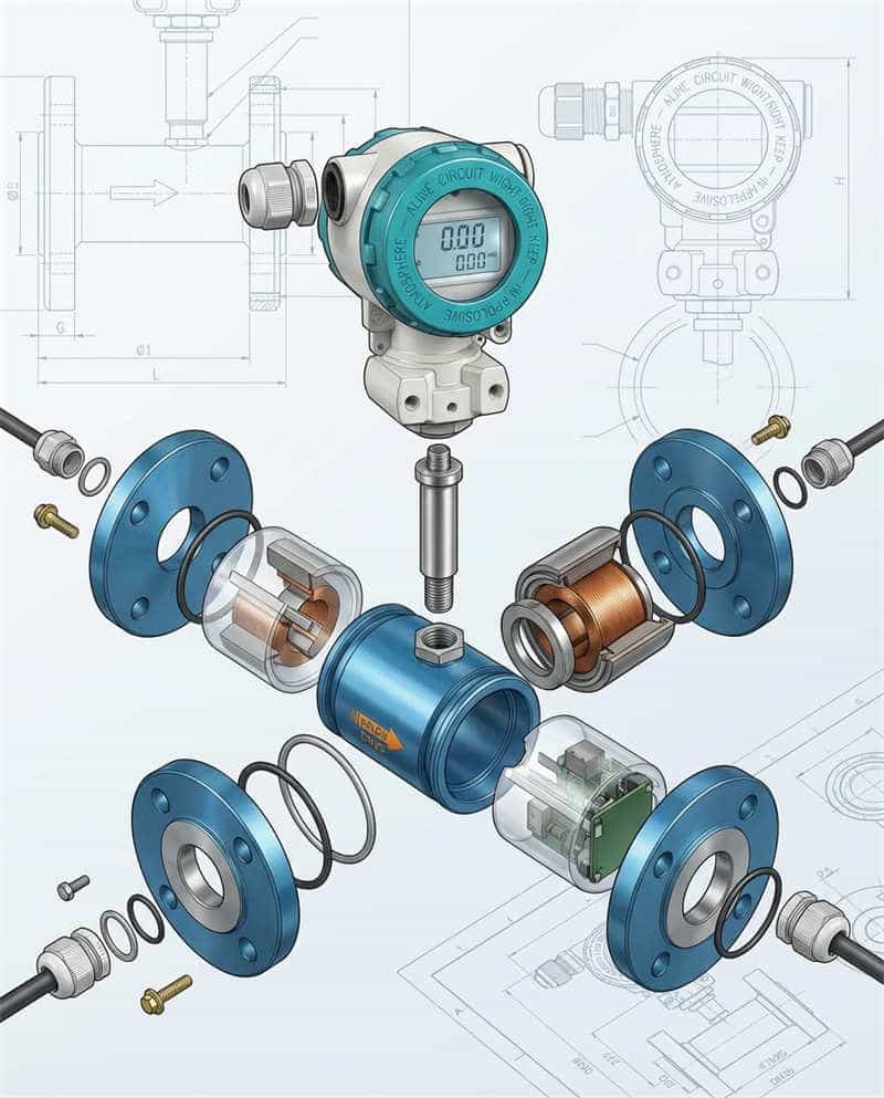 Exploded view of Liquid Turbine Flow Meter