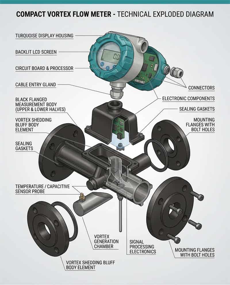 Swirling Vortex Flowmeter exploded view
