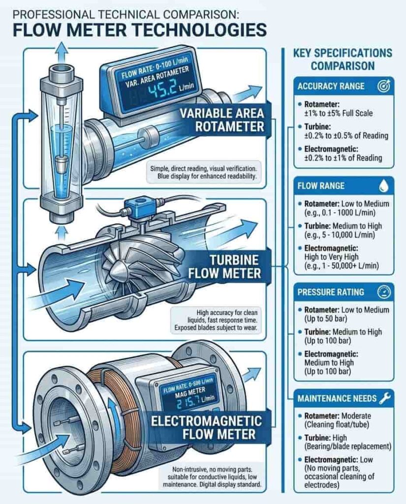 Variable Area Flow Meter versus Turbine and Electromagnetic Flow Meters