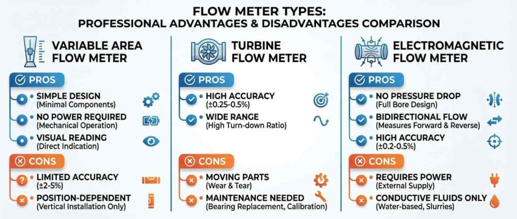 Variable Area Flow Meter vs Turbine and Electromagnetic Flow Meters