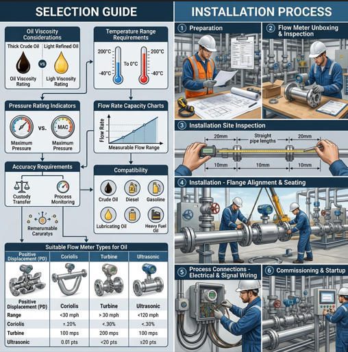 oil flow meter selection and installation