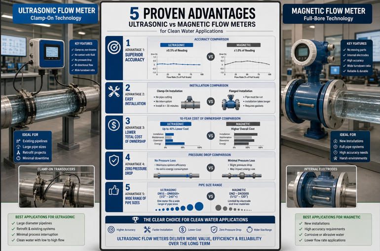 ultrasonic vs magnetic flow meters clean water